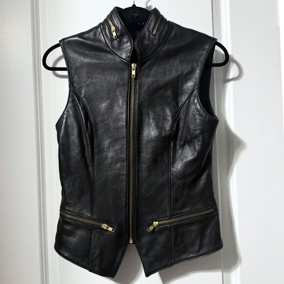 Danier Vintage Leather Vest – Black – XS – Moto-Inspired with Gold Zippers - Picture 1 of 10